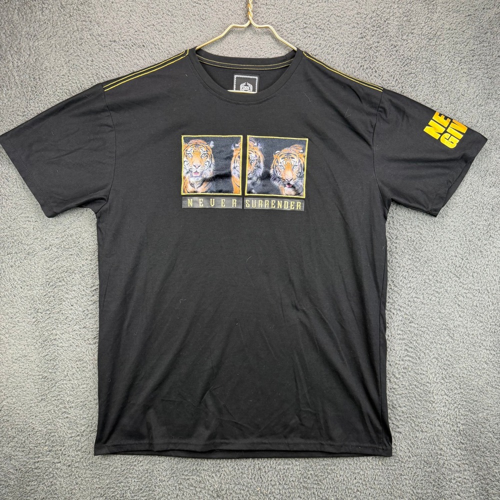 CR24 Bordo Cromato Mens Black Tiger Graphic T-Shirt 2XL Never Surrender Tee